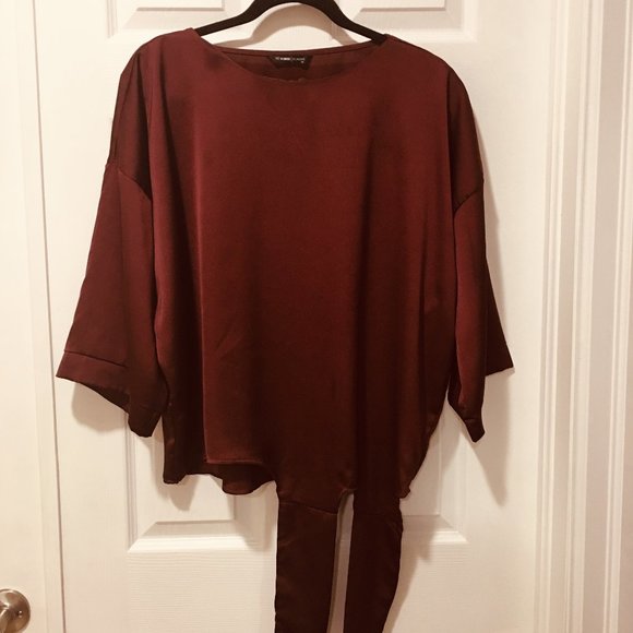 LC Waikiki Burgandy L Shiny Tiefront Oversize top - Picture 1 of 4